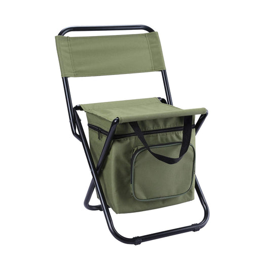 Fishing Chair with Cooler Bag, Outdoor Folding Chair Compact Fishing Stool Portable Folding Camping Stool Backpack Chair with Double Oxford Cloth Cooler Bag