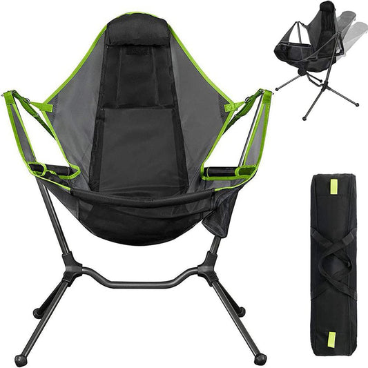 VEANERWOOD Hammock Camping Chair Folding Rocking Chair with Pocket Steel Heavy Duty Portable Camping Chair with High Back Outdoor Oversized Chair for Lawn,Backyard,Picnic,Capacity-330Lbs