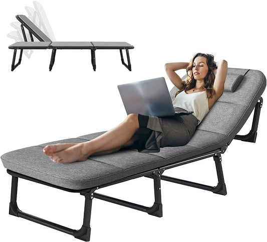 Ficisog Folding Chaise Lounge Chair 6-Gear Adjustable Outdoor Patio Beach Camping Recliner Blue