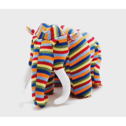 Knitted Woolly Mammoth Plush Toy - Bright Stripe