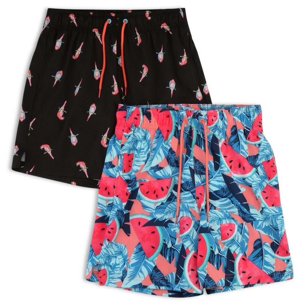 George Men'S and Big Men'S 6" Stripe Black Soot and New Toucan Swim Trunks, 2-Pack, Sizes up to 5XL