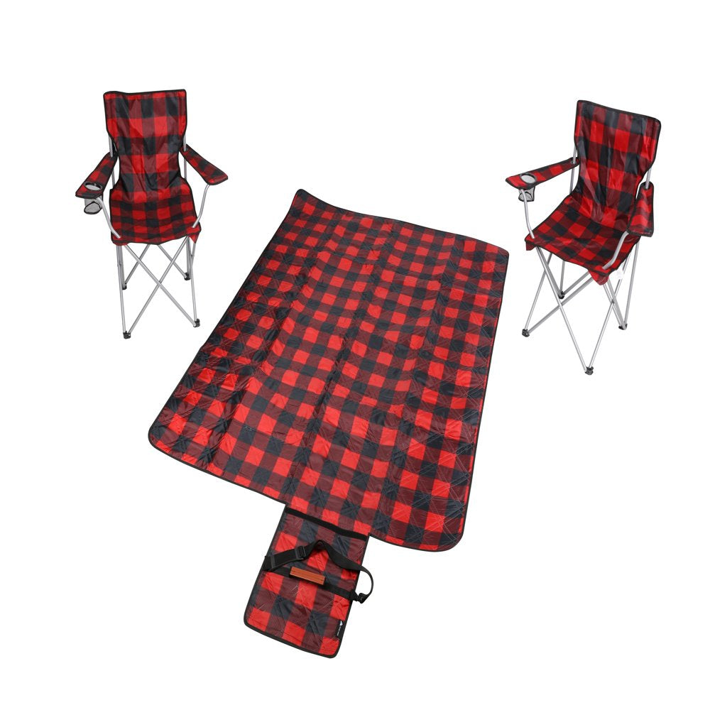 Ozark Trail Blanket and Two Chair Combo, Adult, Black White