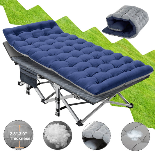 Lilypelle 75' Adult Folding Bed Camping Cots with Mat,Double Layer Oxford Fabric,Strong Heavy Duty Wide Sleeping Cot for Camp Office Use