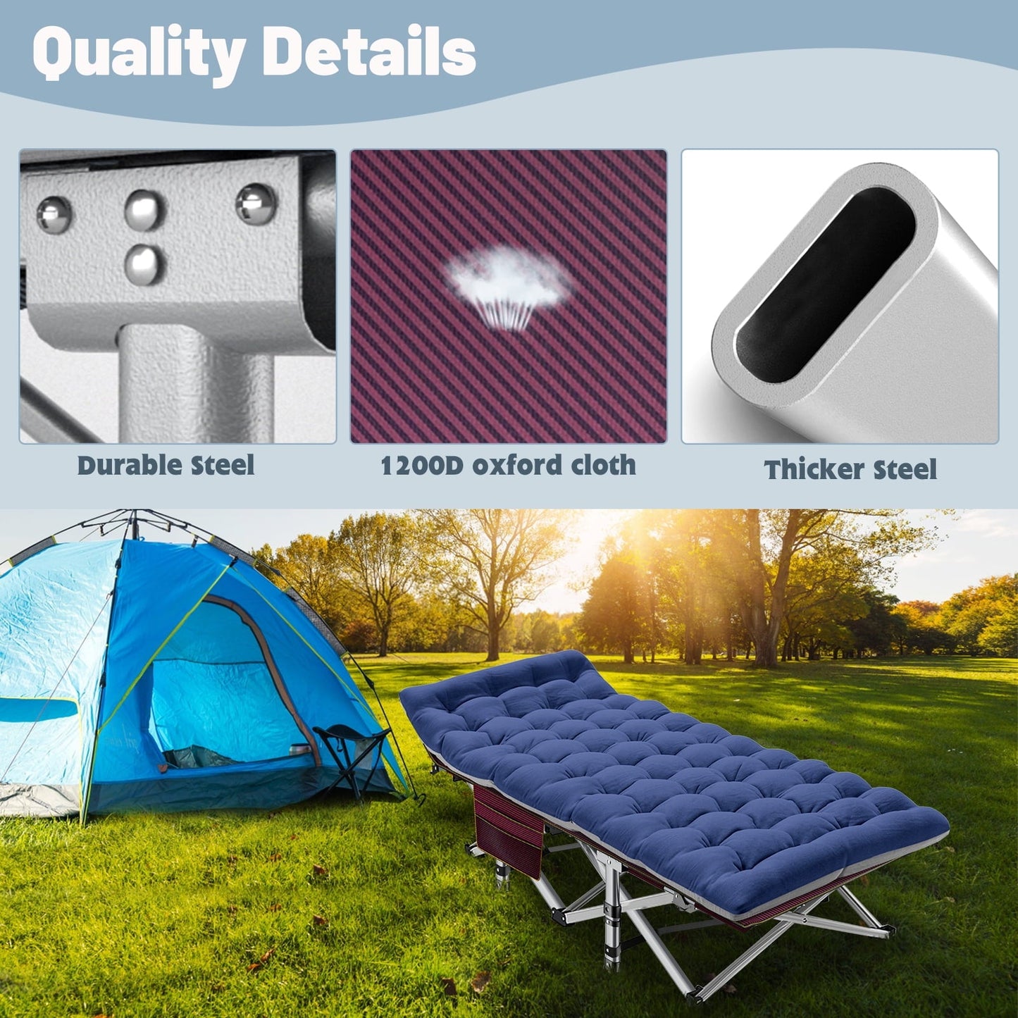 NAIZEA Folding Bed for Adults, Portable Rollaway Guest Bed Sleeping Cot with Mattress, Outdoor Camping Cot with Carry Bag