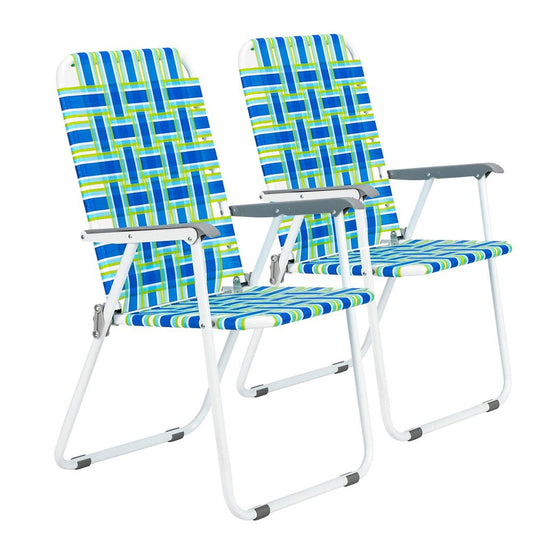 Samyohome 2 Pack Lawn Chair Patio Folding Web Set Portable Camping Chair Blue