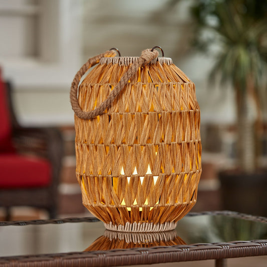 Natural Rattan Battery Powered Lantern with Removable LED Candle