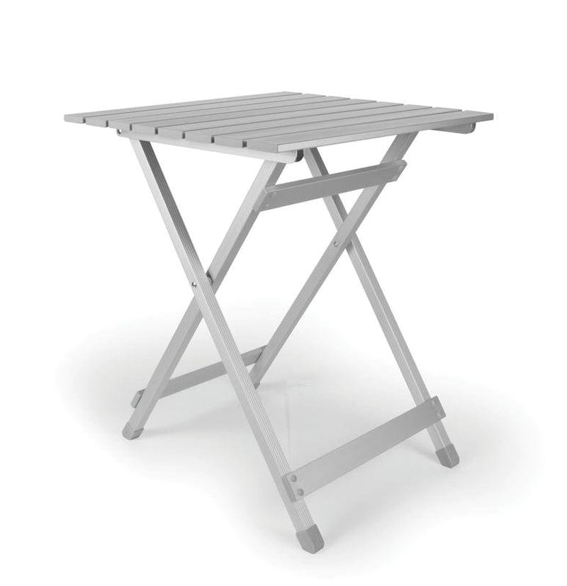 Camco Small Folding Side Table | Supports up to 130Lbs | Aluminum, Silver (51890)