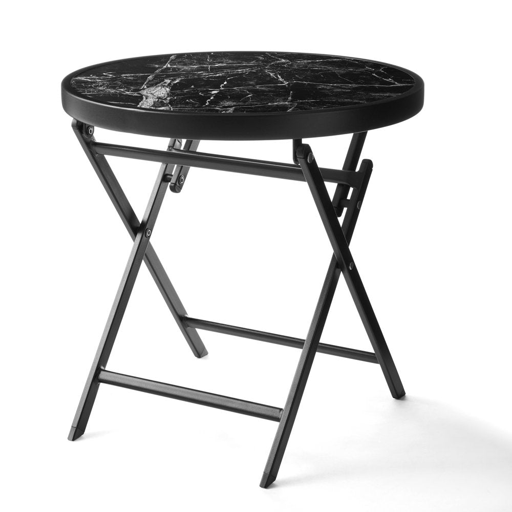 Mainstays Greyson 18” round Glass-Top Folding Side Table, Blue Medallion