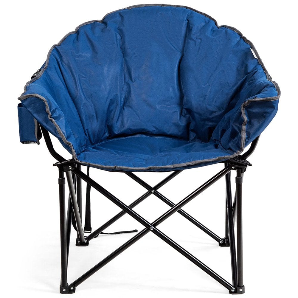 Costway Folding Camping Moon Padded Chair with Carry Bag Cup Holder Portable Navy