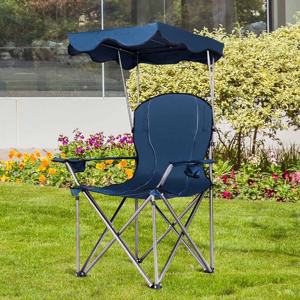 Costway Portable Folding Beach Canopy Chair W/ Cup Holders Bag Camping Hiking Outdoor