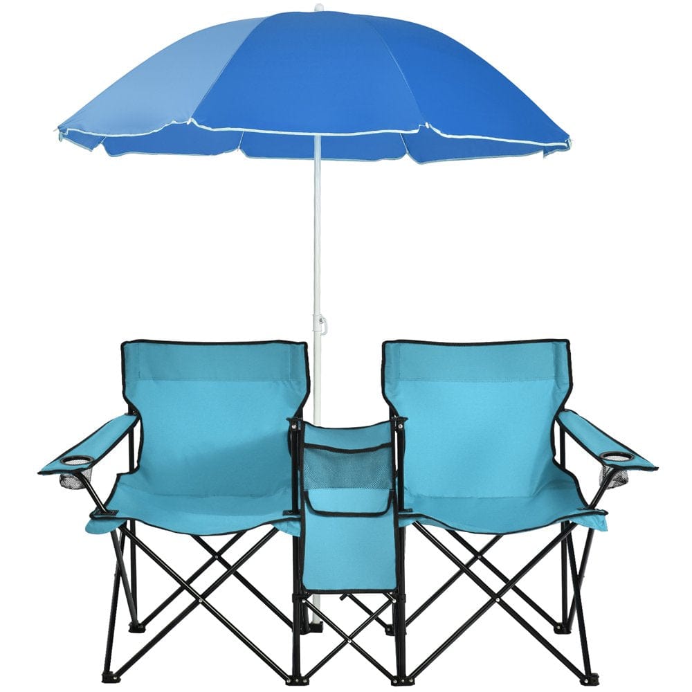 Costway Portable Folding Picnic Double Chair W/Umbrella Table Cooler Beach Camping Red