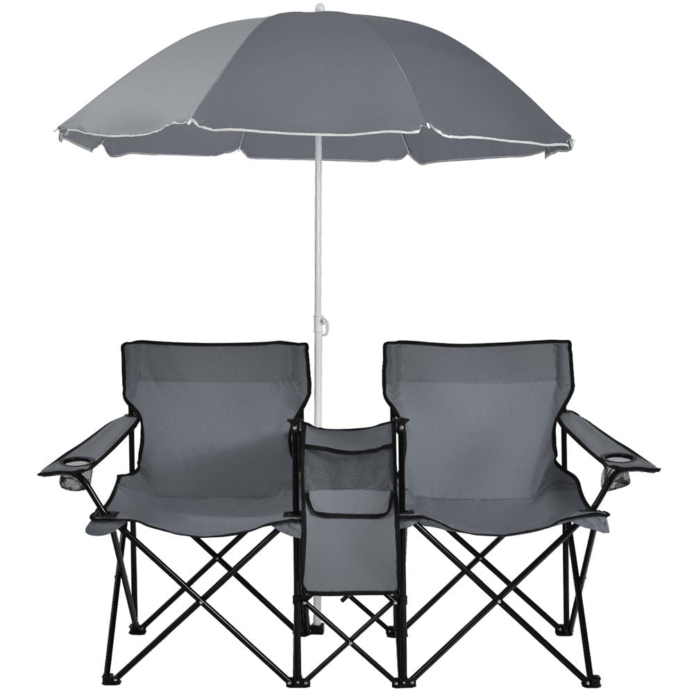 Costway Portable Folding Picnic Double Chair W/Umbrella Table Cooler Beach Camping Red