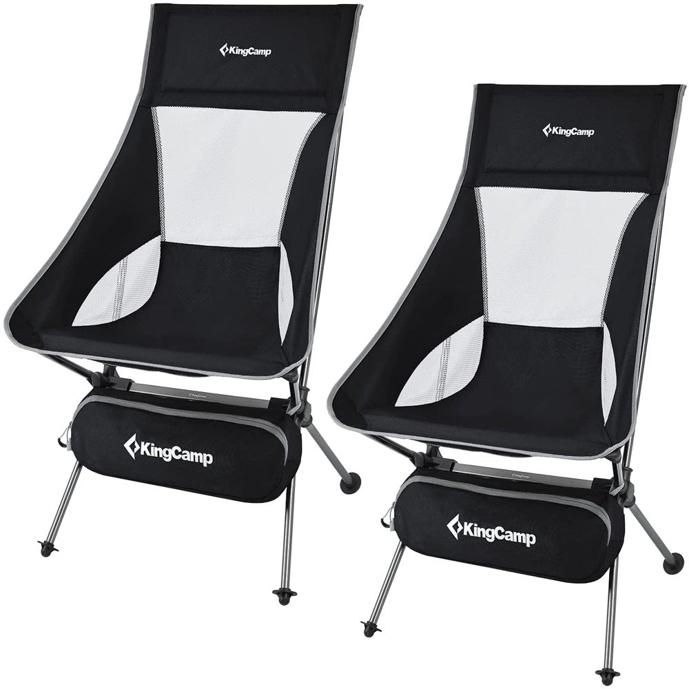 Kingcamp 2 Pack High Back Camping Chairs Extra Wide Lightweight Folding Chairs with Side Pocket & Carry Bag Grey
