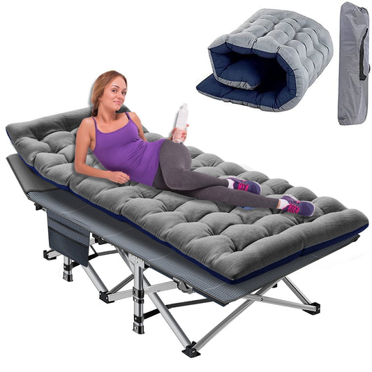 MOPHOTO Adult Folding Camping Cot, Outdoor Sleeping Bed with Cotton Pad, Rollaway Beds for Outdoor Travel Camp Beach Vacation