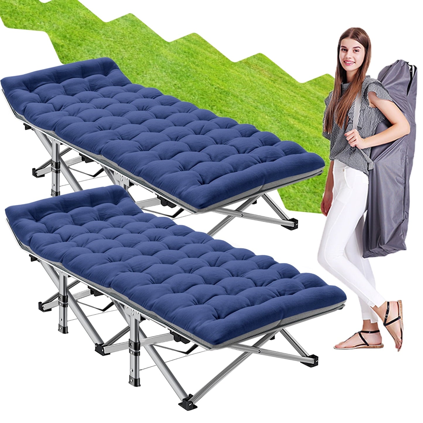 Lilypelle 75' Adult Folding Bed Camping Cots with Cool Gray Mat,2 Pack