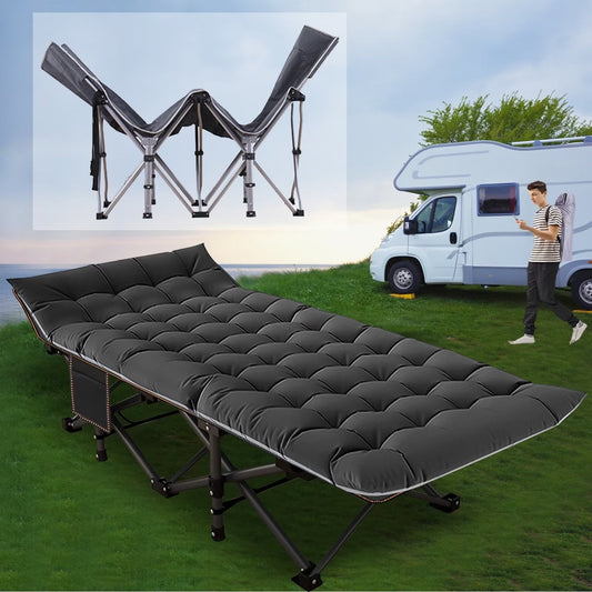 Lilypelle Folding Camping Cot with Thick Mattress, Double Layer Oxford Strong Heavy Duty Sleeping Cots with Carry Bag, Portable Travel Camp Cots for Home/Office Nap and Beach Vacation