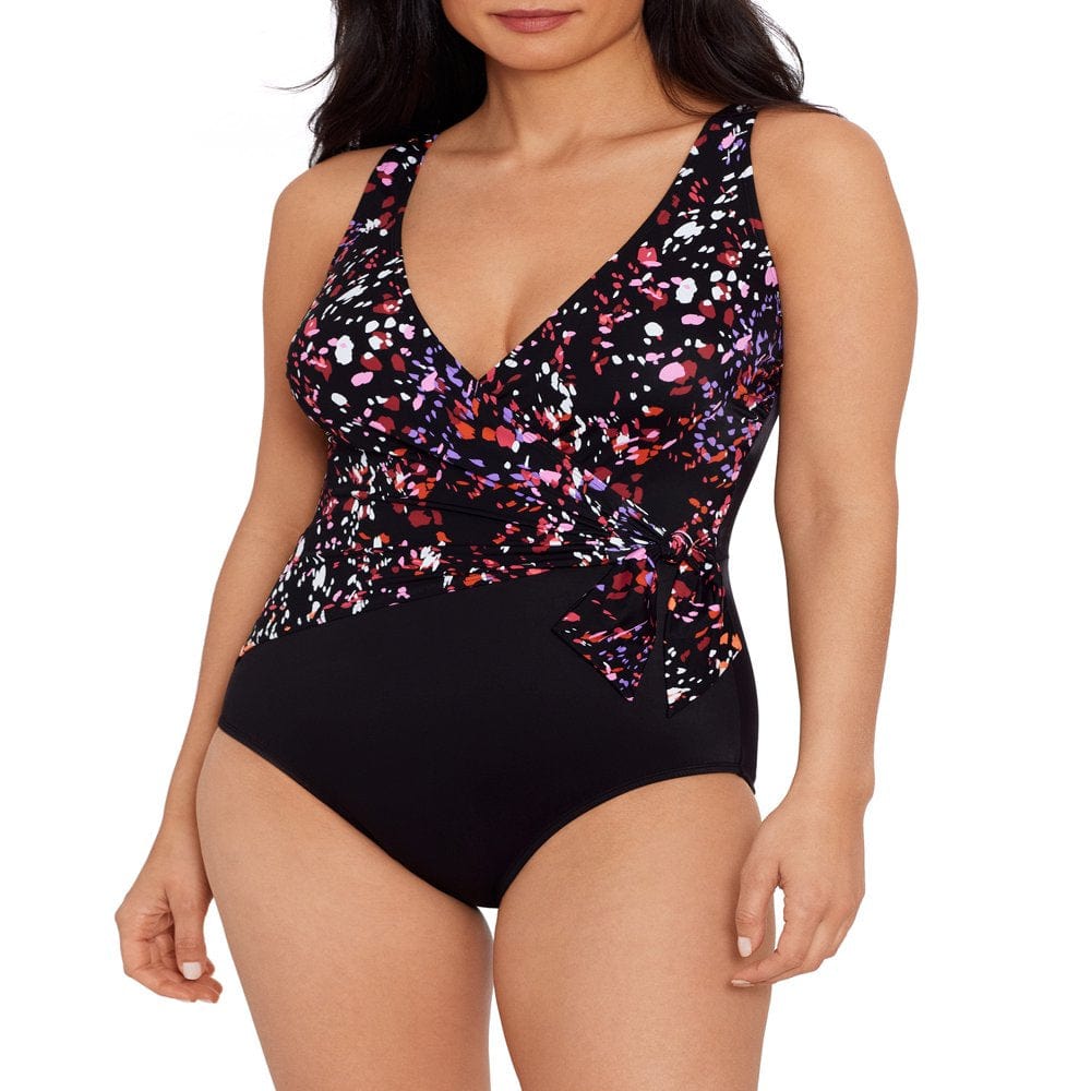 Embrace Your Curves Women'S and plus Celeste One Piece Faux Wrap Shoreline Stripe Swimsuit.