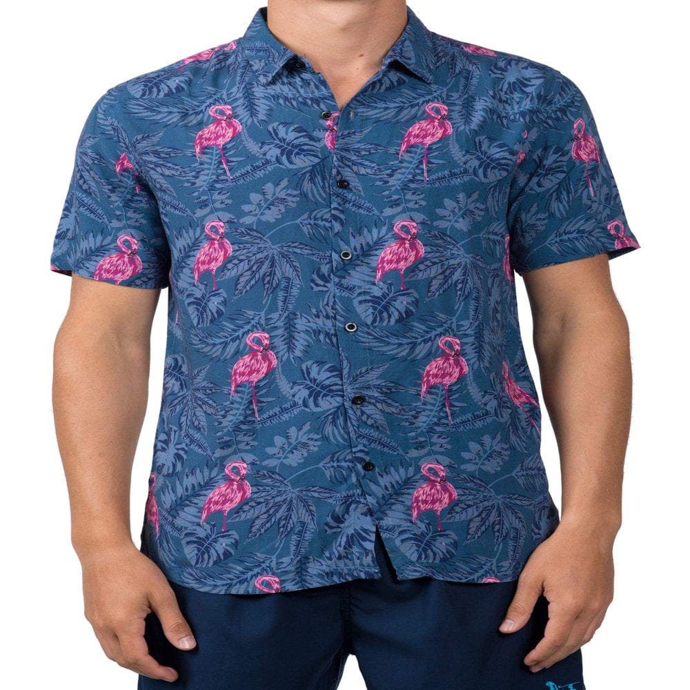 Endless Summer Men'S Flamingo Short Sleeve Swim Shirt, up to Size 2XL