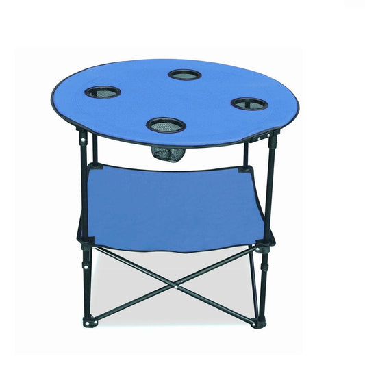 ETNA Folding Camp Table Foldable Beach Table with Cup Holders, 28" - Blue