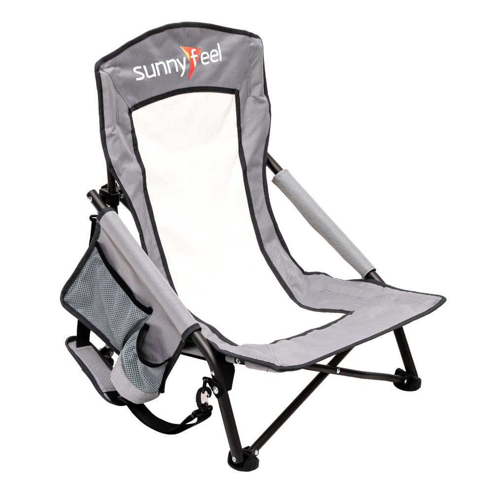 Sunnyfeel Low Beach Chair Folding Camping Backpacking Chairs Mesh Back with Sling Strap, Compact & Heavy Duty for Adults 500 LBS, Blue