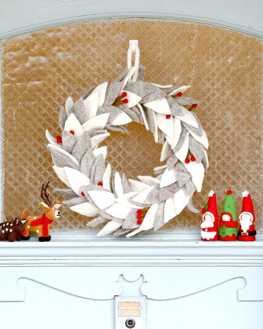Felt Frosted Grey and White Leaves Wreath
