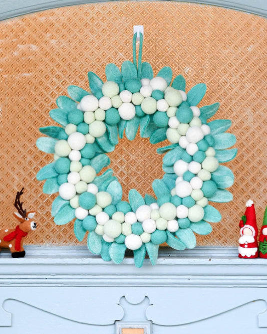 Felt Ball Wreath - Mint Green