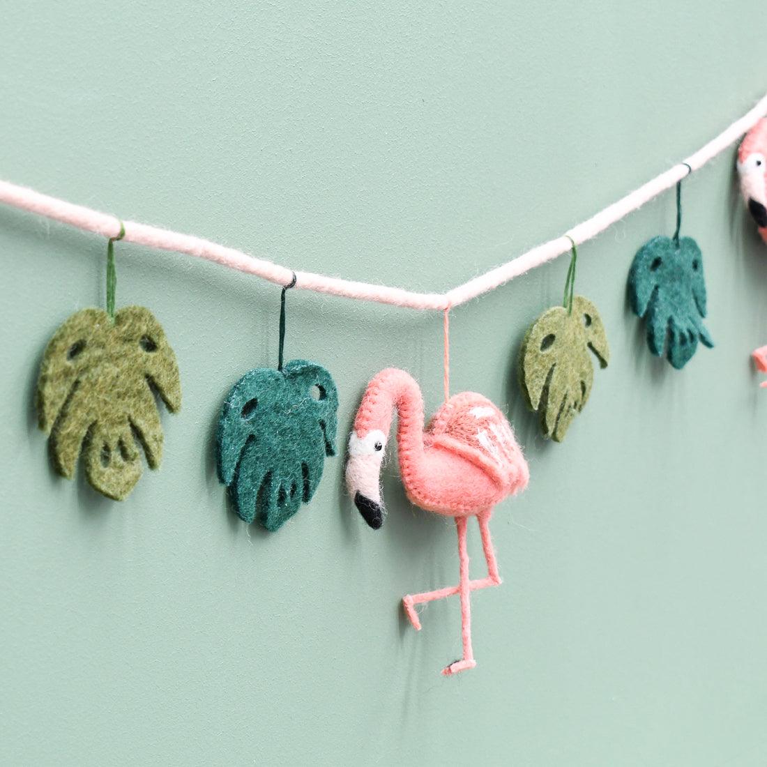 Pink Flamingo Tiki Felt Garland