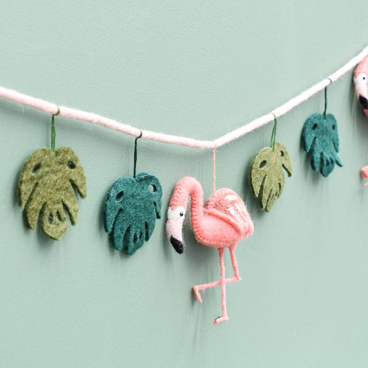 Pink Flamingo Tiki Felt Garland
