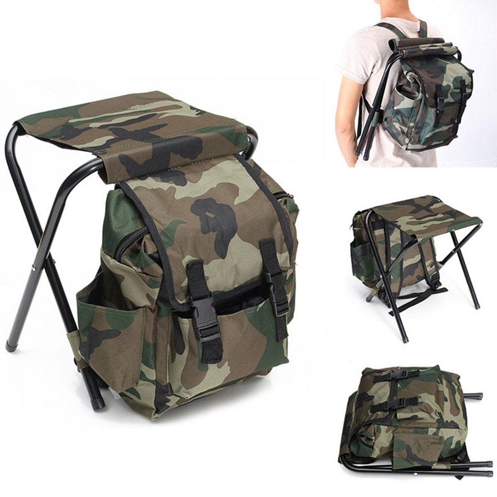 Folding Camping Chair, Movable Folding Backpack Seat, Camouflage Stool Backpack, Wear-Resistant Chair Bag for Outdoor, Fishing, Hunting, Climbing