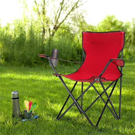 Folding Camping Chair Portable Compact Adjustable Lounge Heavy Duty Steel Frame with Leakproof Cooler Bag Collapsible Lawn Outdoor Arm Chair Red