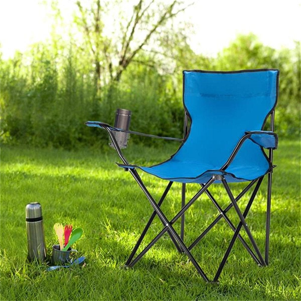 Folding Camping Chair Portable Compact Adjustable Lounge Heavy Duty Steel Frame with Leakproof Cooler Bag Collapsible Lawn Outdoor Arm Chair Red