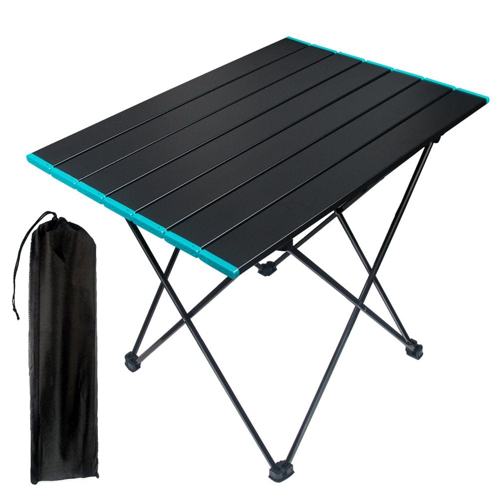 Folding Camping Table Portable Camping Side Tables with Aluminum Table Top with Carrying Bag, Lightweight Waterproof Fold up Table for Picnic Camp Beach Outdoor BBQ Cooking, Beach Tables Black -Medium