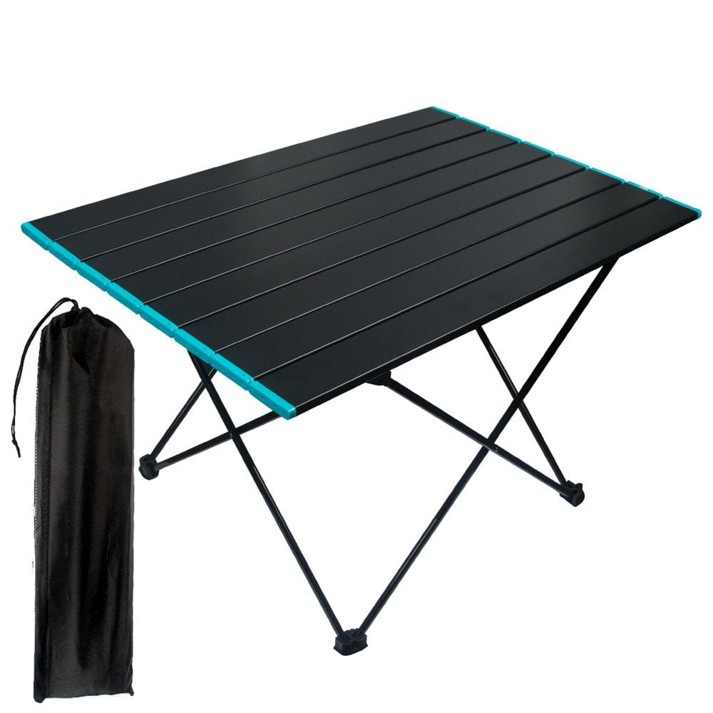 Folding Camping Table Portable Camping Side Tables with Aluminum Table Top with Carrying Bag, Lightweight Waterproof Fold up Table for Picnic Camp Beach Outdoor BBQ Cooking, Beach Tables Black -Medium