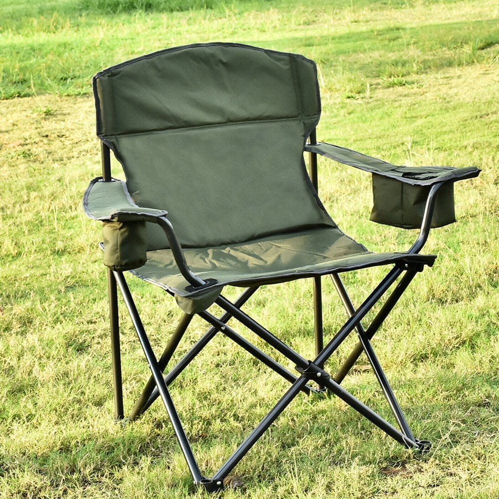 Folding Chair for Outdoors, Heavy-Duty Portable Camp Chair, 600D Fiber Outdoor Chair Lawn Chair, Adult Steel Frame Camping Chair for Beach / Hiking / Fishing / Spectator, Support 350Lbs, TE094