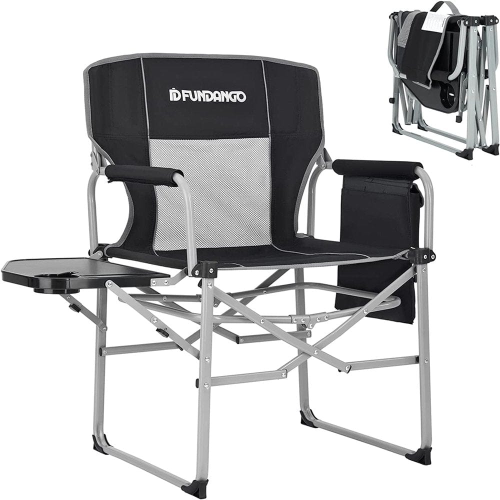 FUNDANGO Camping Chairs Heavy Duty Fishing Chair Folding Outdoor Chairs for Adults Black/Grey