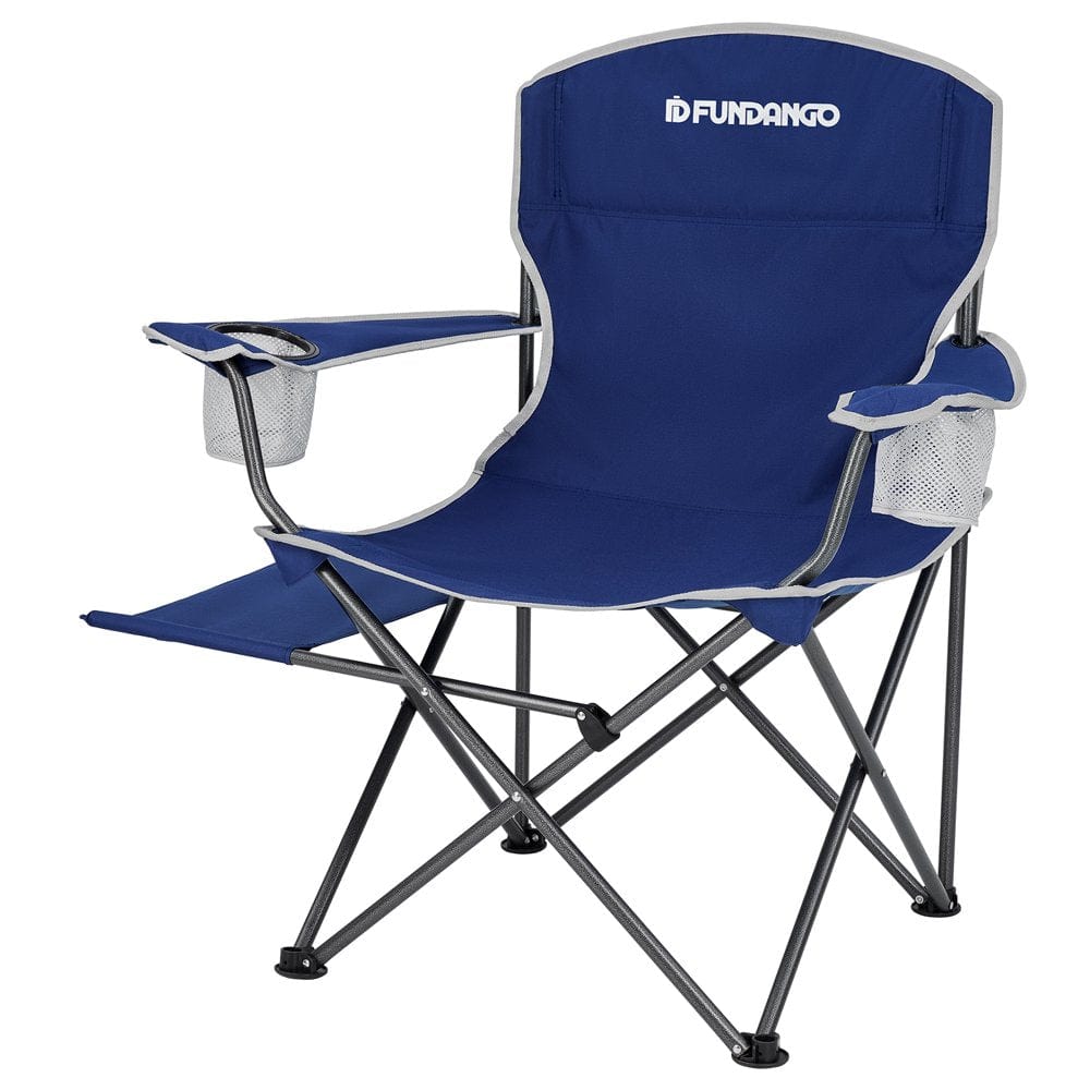 FUNDANGO Folding Camping Chairs Portable Camp Lawn Chairs with Side Table Hard Arm, Cup Holder and Pocket for Adults Blue