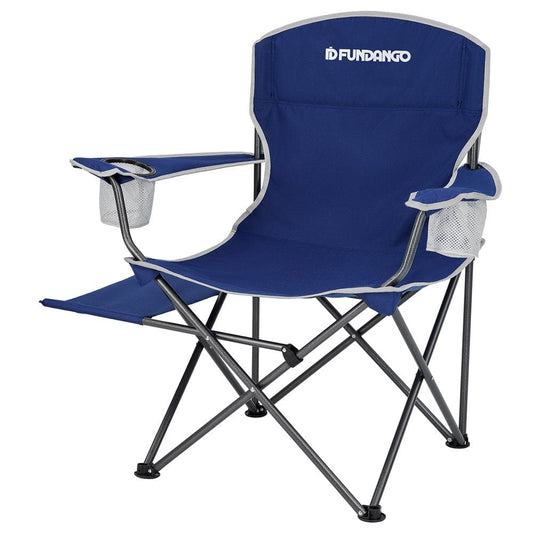 FUNDANGO Folding Camping Chairs Portable Camp Lawn Chairs with Side Table Hard Arm, Cup Holder and Pocket for Adults Blue