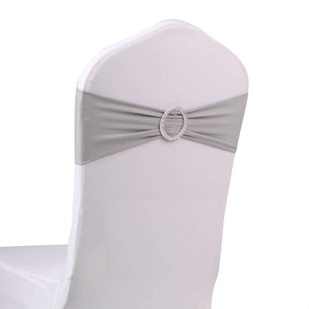Gowinex 10Pcs Silver Spandex Chair Bands with Buckle Wedding Banquet Sashes