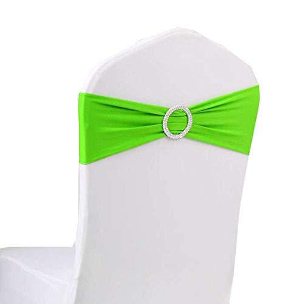 Gowinex 10Pcs Silver Spandex Chair Bands with Buckle Wedding Banquet Sashes