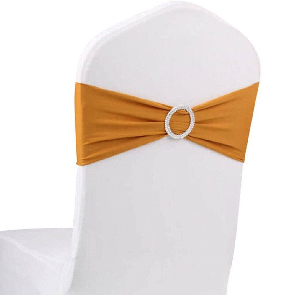 Gowinex 10Pcs Silver Spandex Chair Bands with Buckle Wedding Banquet Sashes