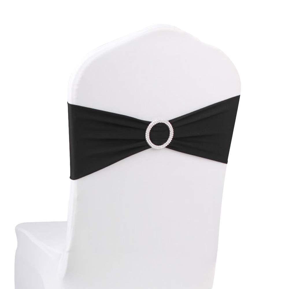Gowinex 10Pcs Silver Spandex Chair Bands with Buckle Wedding Banquet Sashes