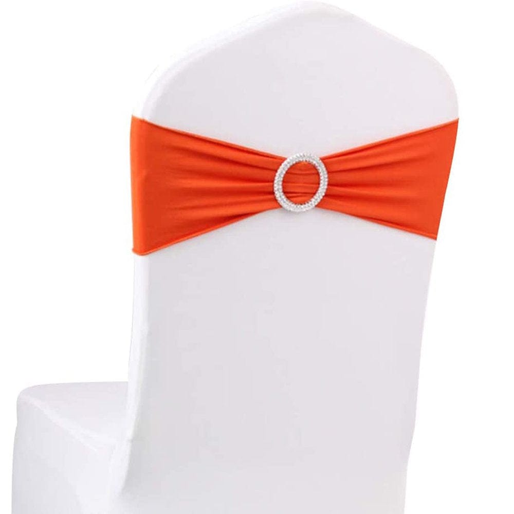Gowinex 10Pcs Silver Spandex Chair Bands with Buckle Wedding Banquet Sashes
