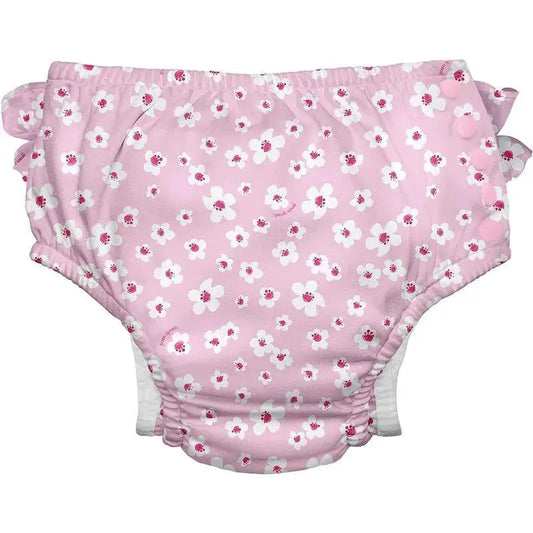 Green Sprouts - Reusable Eco Snap Ruffled Swim Diaper, Light Pink Small Blossoms