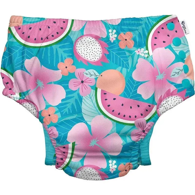 Green Sprouts - Reusable Eco Snap Swim Diaper, Aqua Tropical Fruit Floral