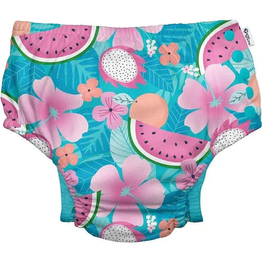 Green Sprouts - Reusable Eco Snap Swim Diaper, Aqua Tropical Fruit Floral