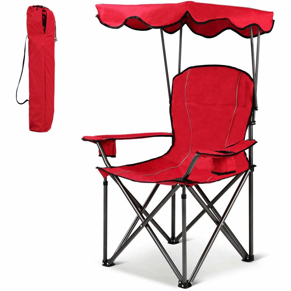Gymax Folding Canopy Camping Chair Portable Beach Chair W/ Carrying Bag Red