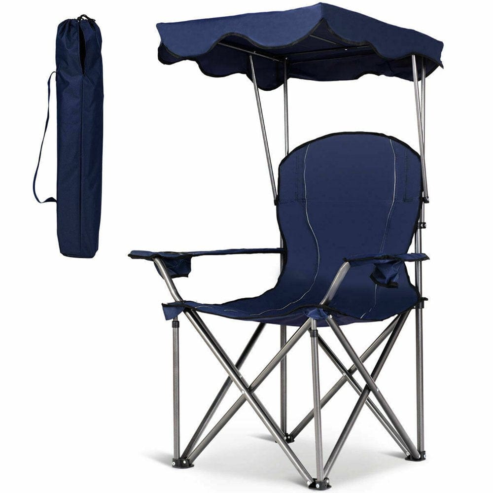 Gymax Folding Canopy Camping Chair Portable Beach Chair W/ Carrying Bag Red
