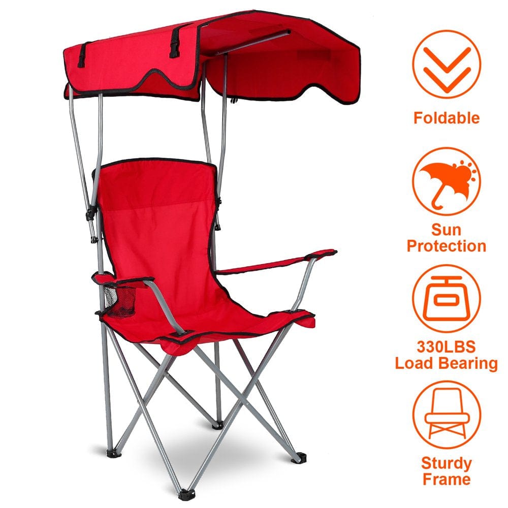 Imountek Heavy Duty Foldable Canopy Chair Portable Foldable Beach Outdoor Backpacking Camping Chair with Cup Holder,Red