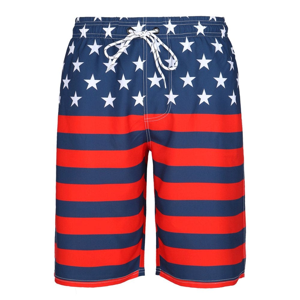 Kamo Men'S Barracuda Swim Trunks American Flag Quick Dry Swim Shorts with Mesh Lining