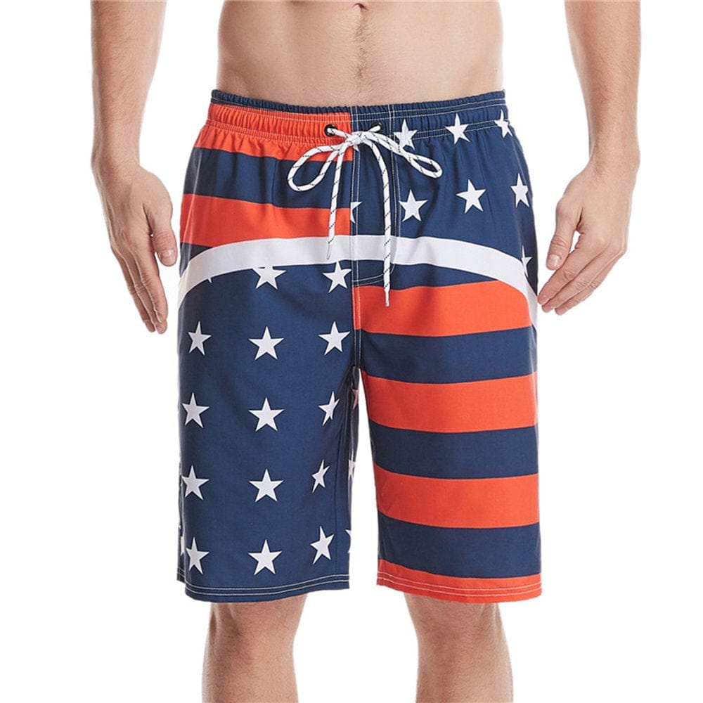 Kamo Men'S Barracuda Swim Trunks American Flag Quick Dry Swim Shorts with Mesh Lining